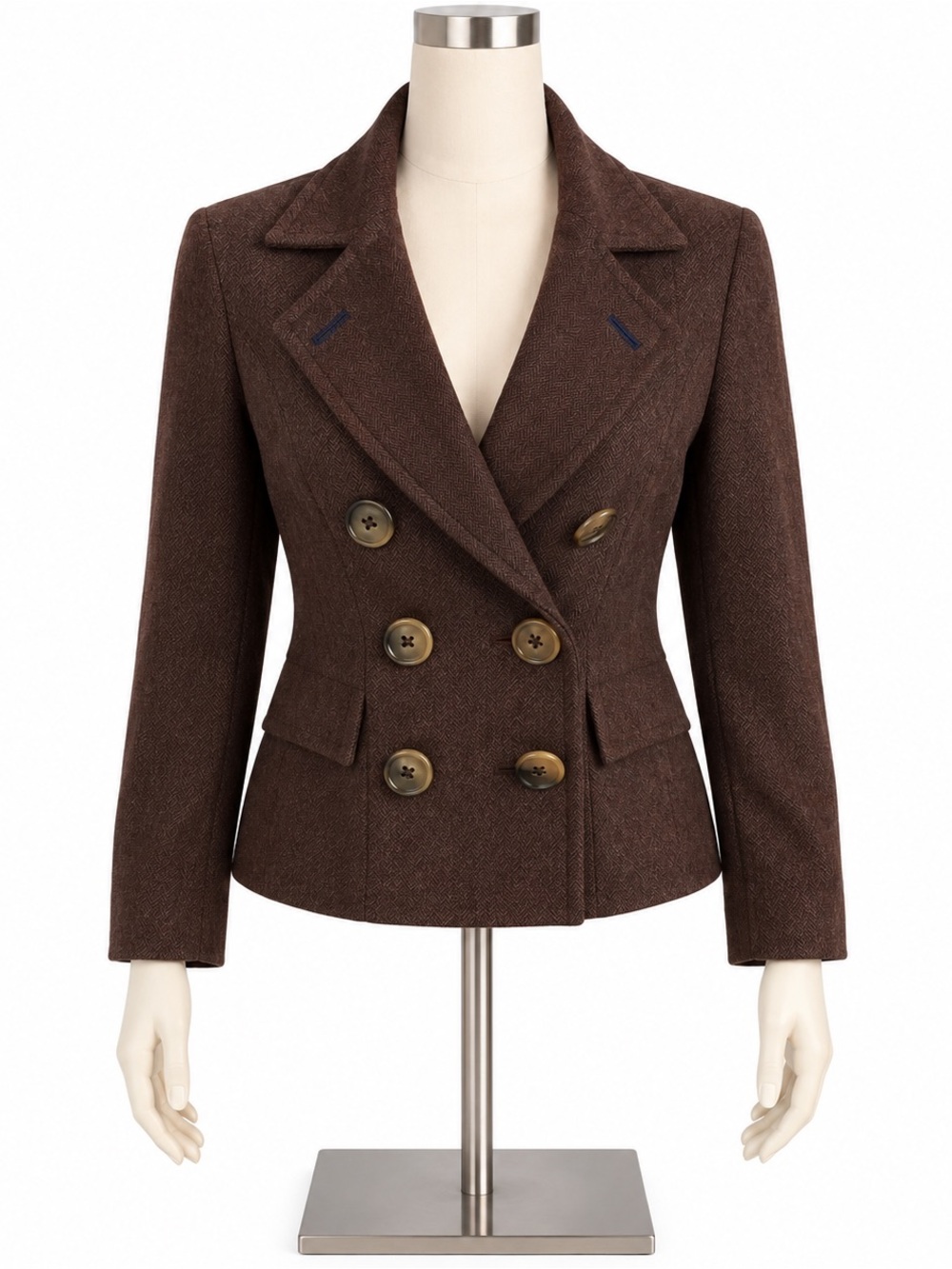 Level 99 Anthropologie brown wool chevron tweed blazer M